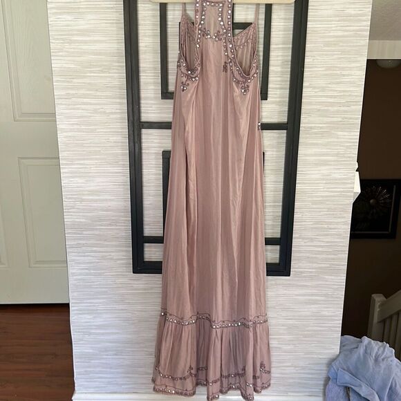 Gorgeous maxi dress rayon embroidered Indian style one size lavender dusty Rose - Picture 6 of 6